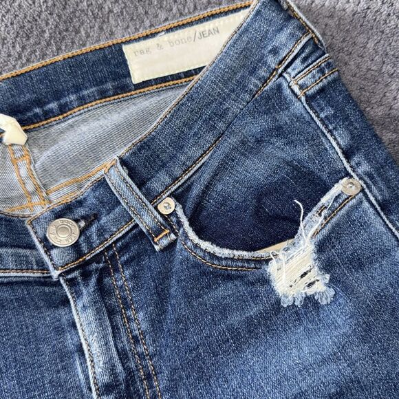 Rag & Bone Distressedβ Raw Hem Skinny Jeans Size 27 Blue High Stretch Fit - Picture 4 of 9
